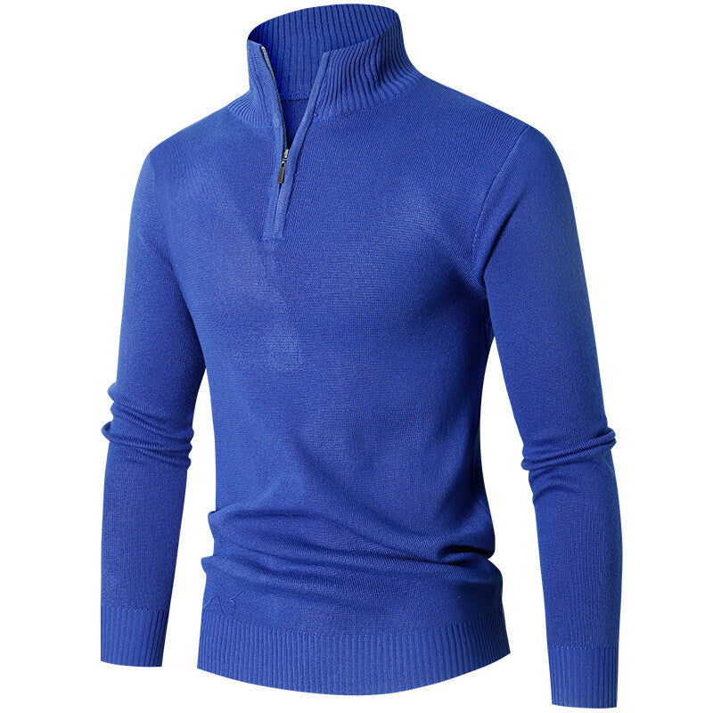 Mens Minimalist Casual Half-zip Turtleneck Sweater