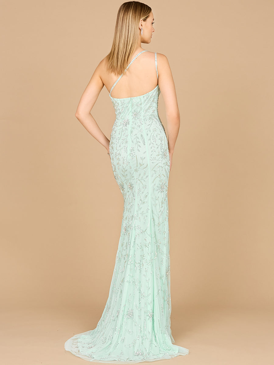 Ein-Schulter-Perlenkleid mit Schlitz