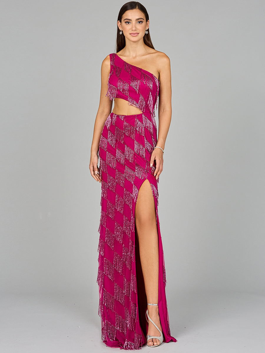 Robe asymétrique à franges