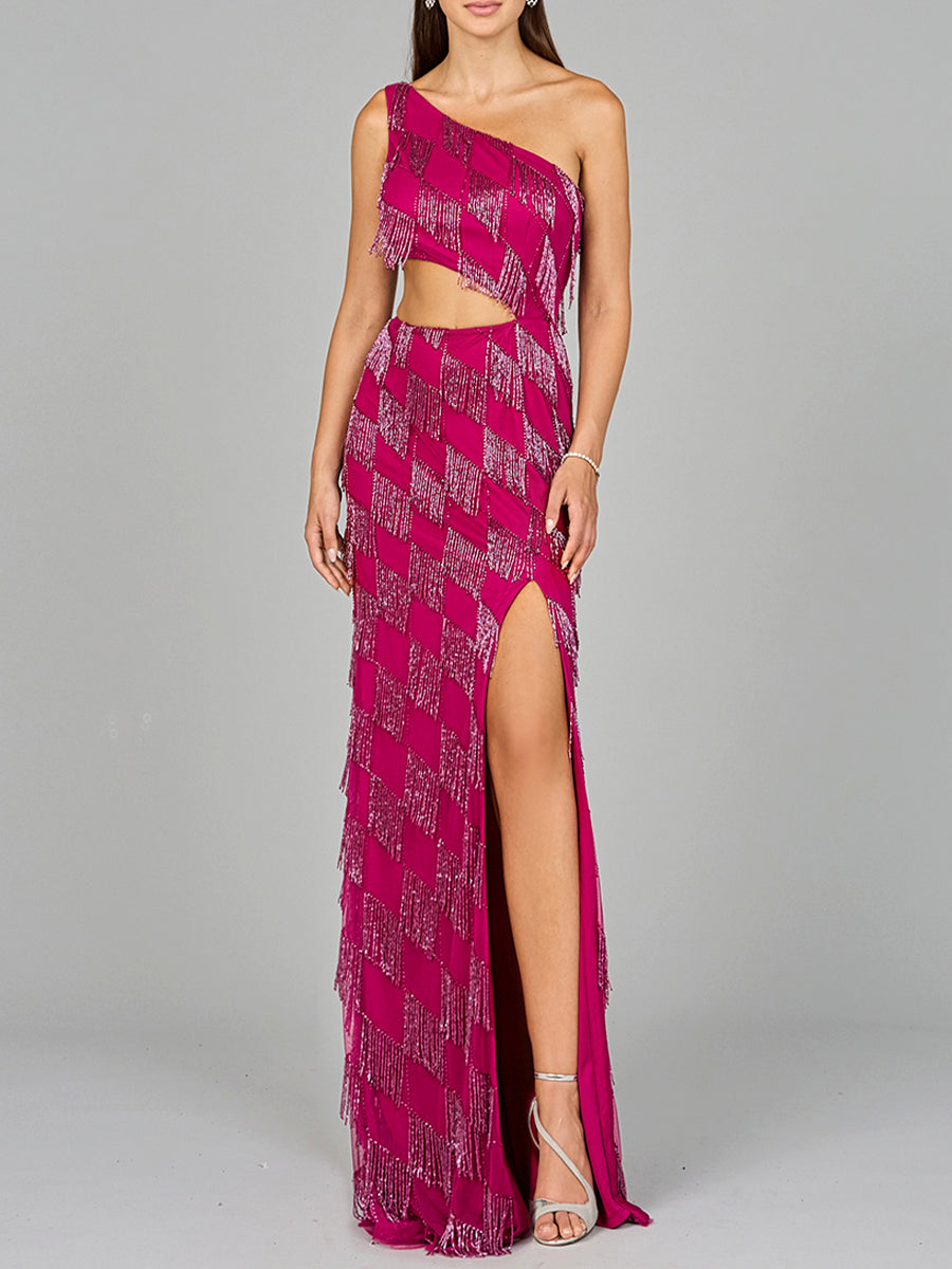 Robe asymétrique à franges