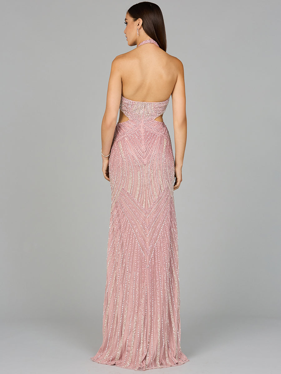 Perlenverziertes Neckholderkleid mit Cut-Outs