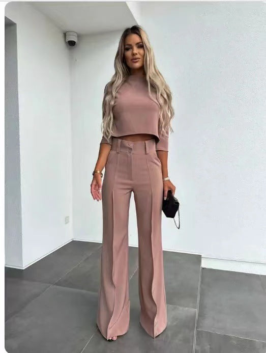 Women's Elegant Solid Color Half Sleeve Short Top