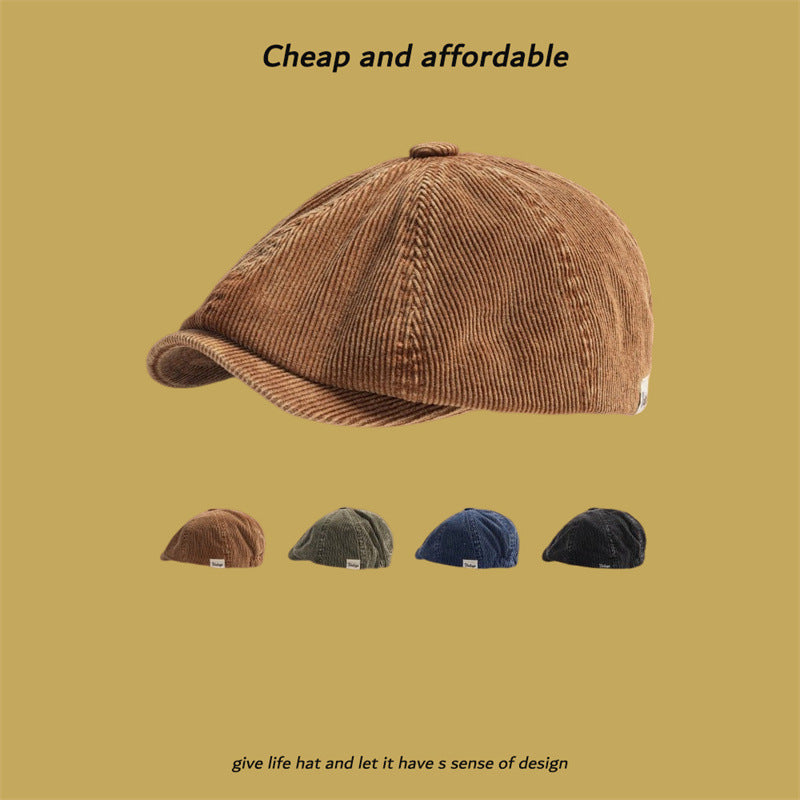 Corduroy Eight-panel Cap Men's Japanese Retro Literary