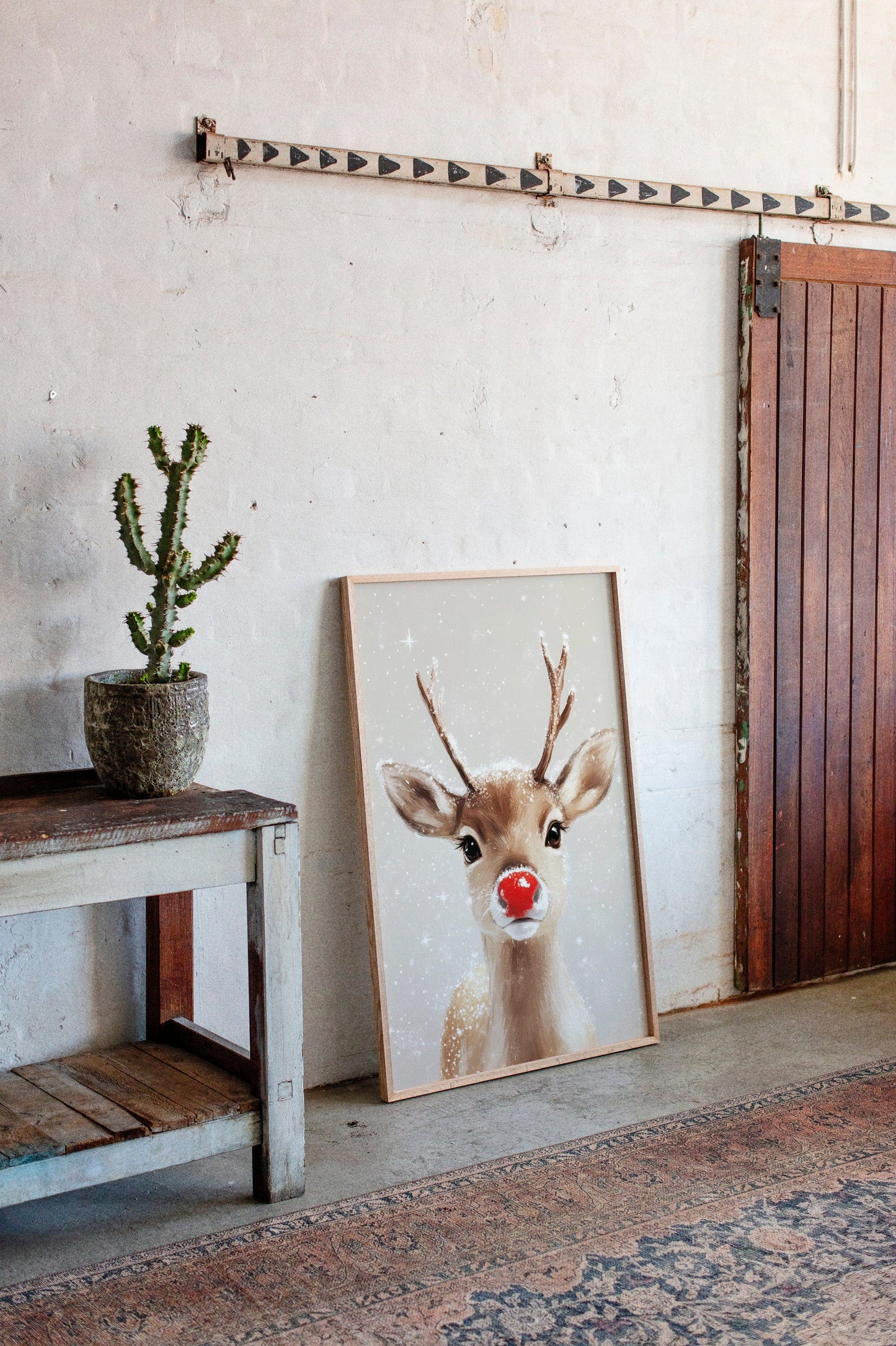 Adorable renne enneigé – Impression murale de Noël douillette
