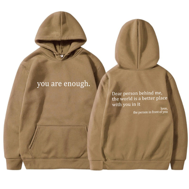 Womens Letter-Print Pocket Drawstring Hoodie With Fleece Lining