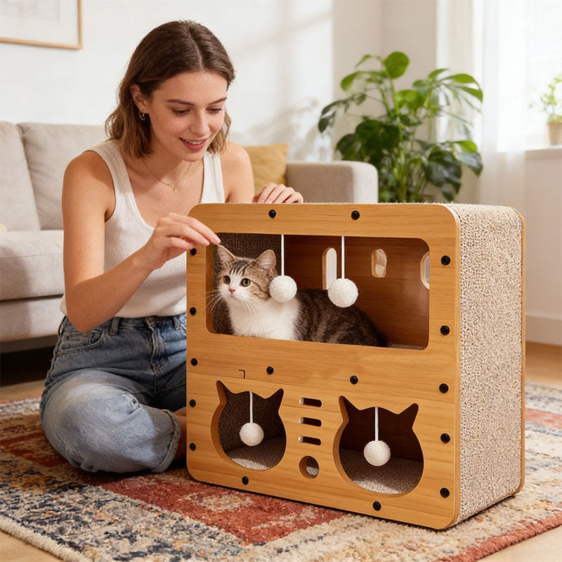3-in-1 Cat House, Bed & Scratch Post - Multi-Layer Structure Made of Soft, Eco-Friendly Cardboard