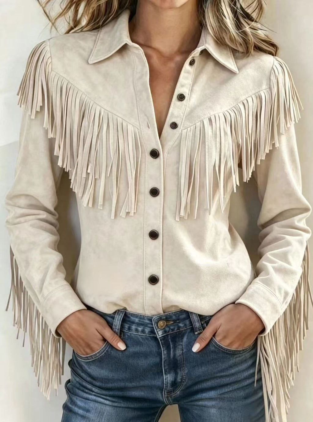 Womens Stylish Loose-fitting Jacket With Tassel Detailing