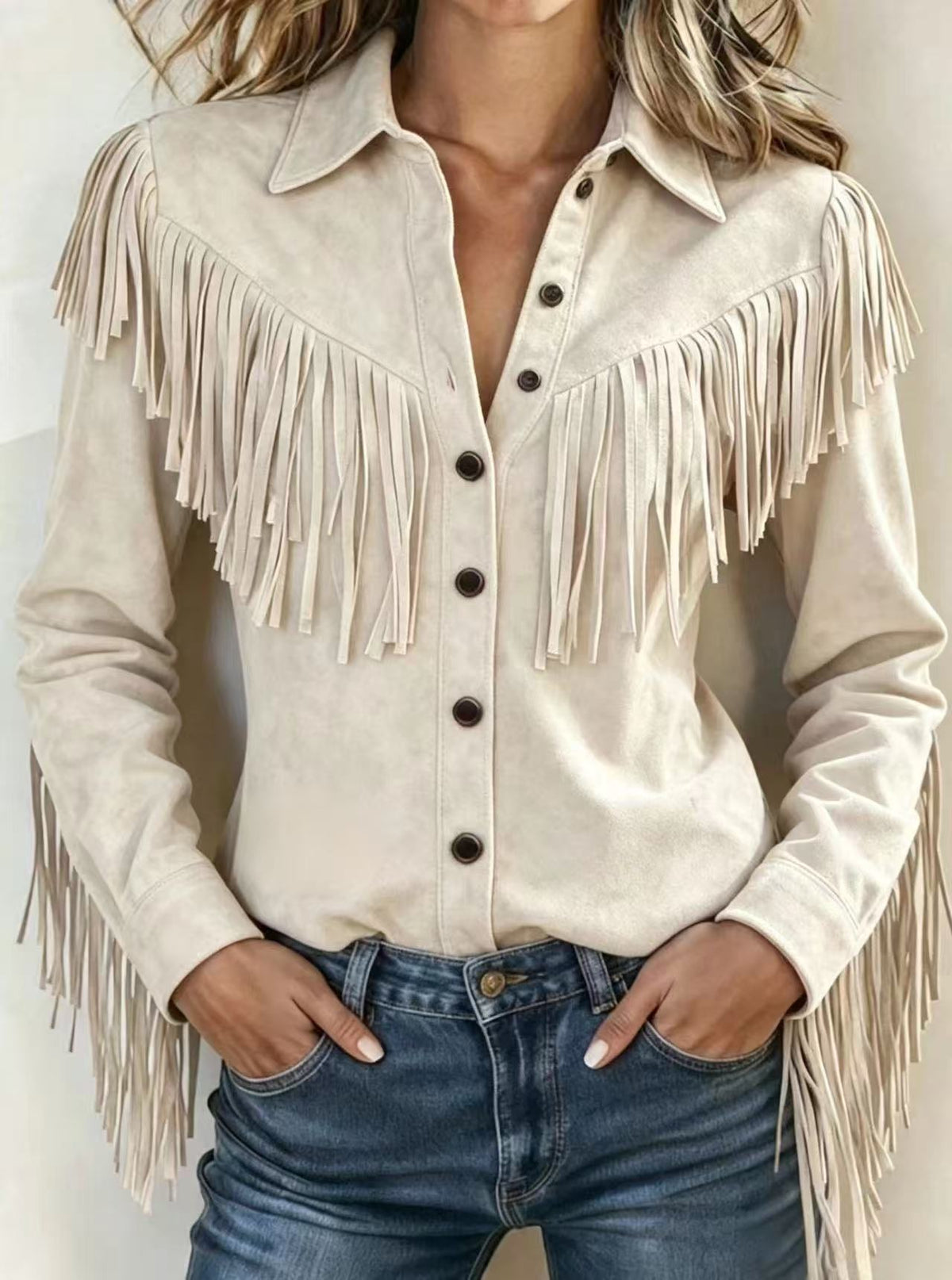 Womens Stylish Loose-fitting Jacket With Tassel Detailing