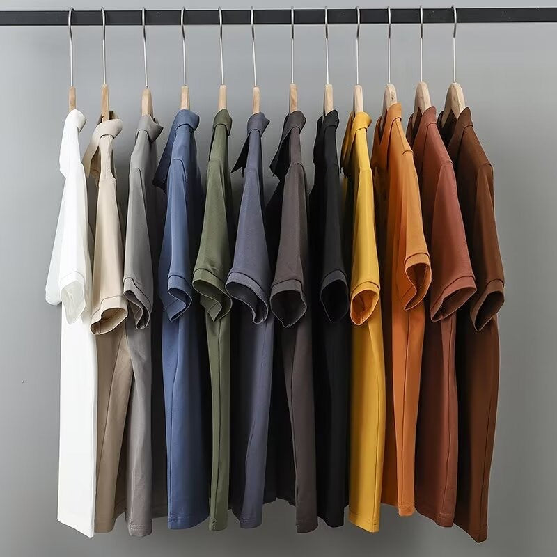 Solid-color Summer Mens Clothing Lapel Half-sleeve High-end Trendy Casual Plain Top