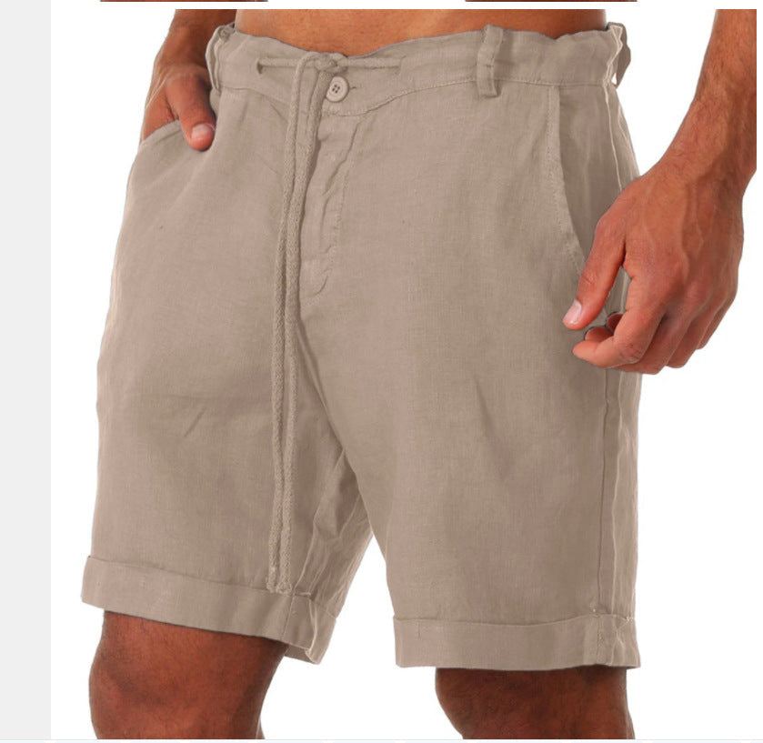 Mens Sports Running Fitness Shorts Solid-Color Casual Pants With Drawstring