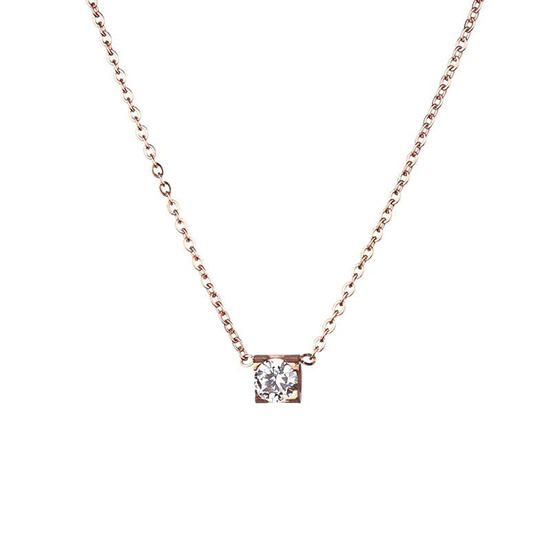 Simple Four-claw Single Diamond Pendant Female Temperament Titanium Steel Necklace