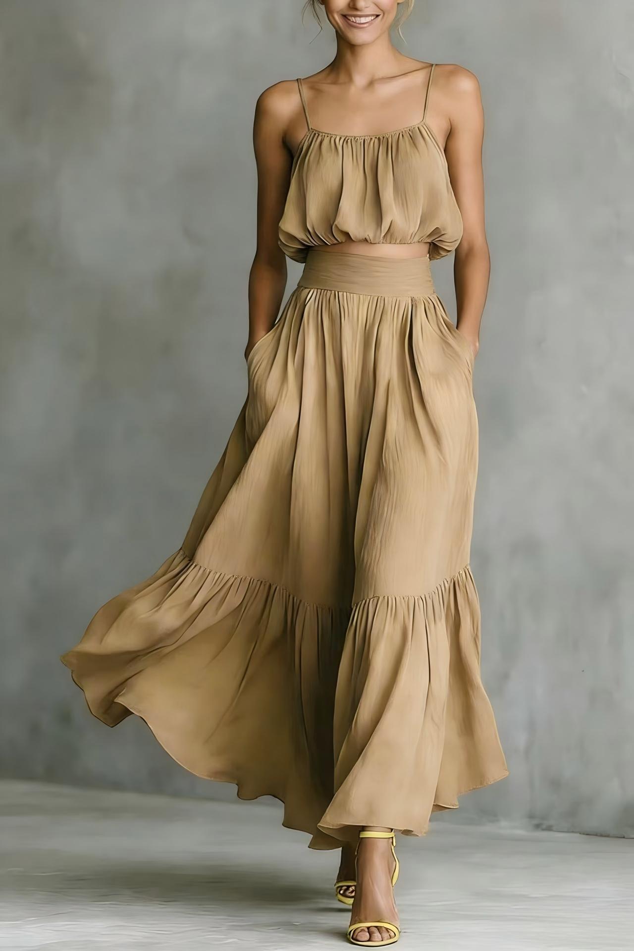 Women’s Two-Piece Flared Skirt Set – High-Waist Elegant Outfit