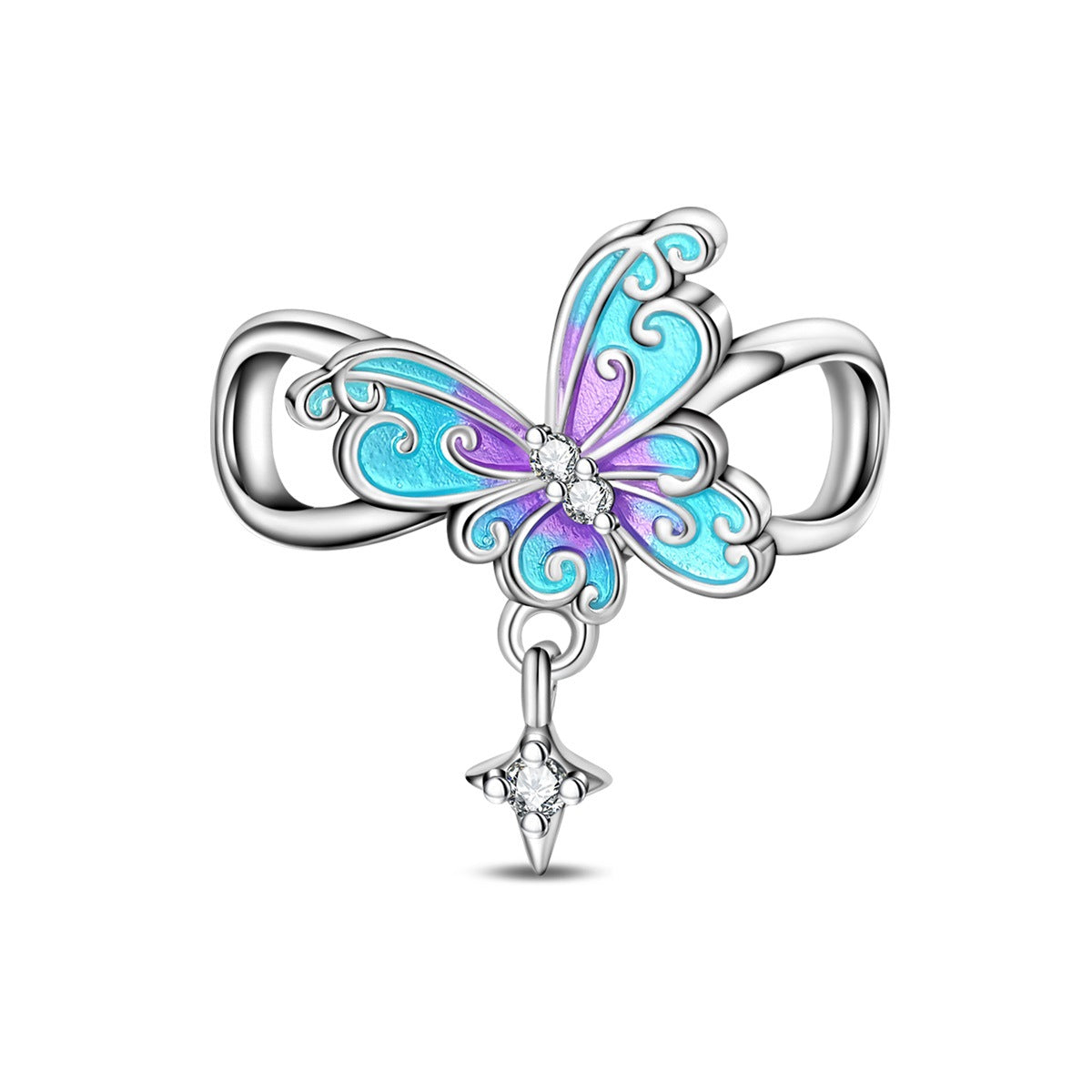 Blue Oil-drip Plated Silver Bow Bracelet And Necklace With Beads