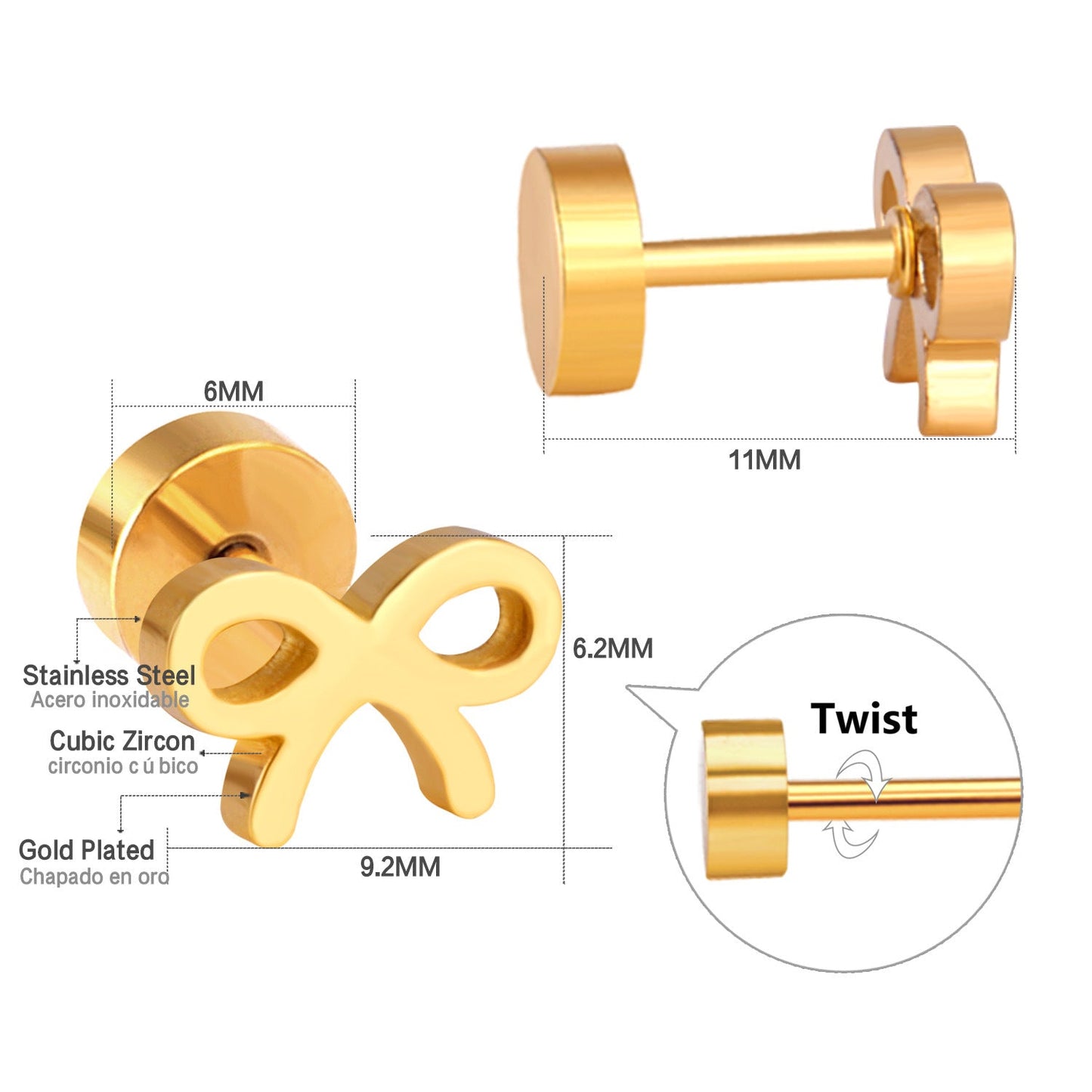 European And American Bow-knot Screw-back Stud Earrings