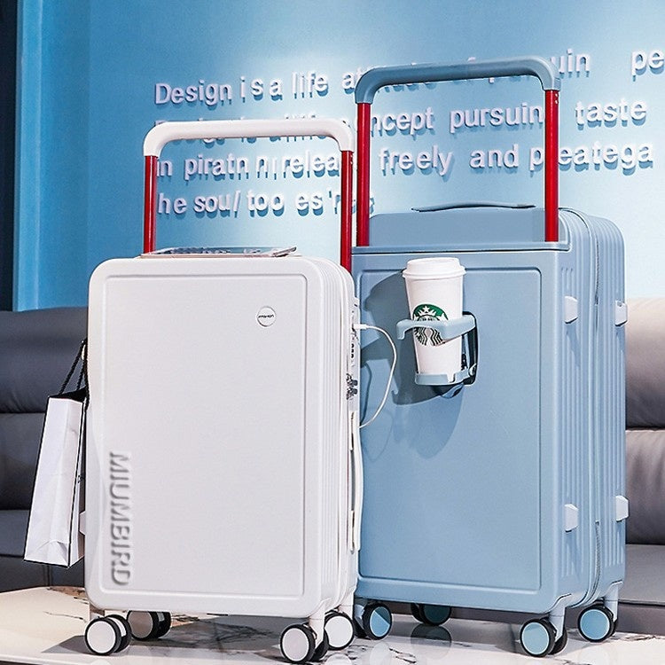 Wide Pull Rod Design Luggage Compartment, Front Open Lid, Stylish Large Capacity Luggage With Foldable Cup Holder And USB Interface