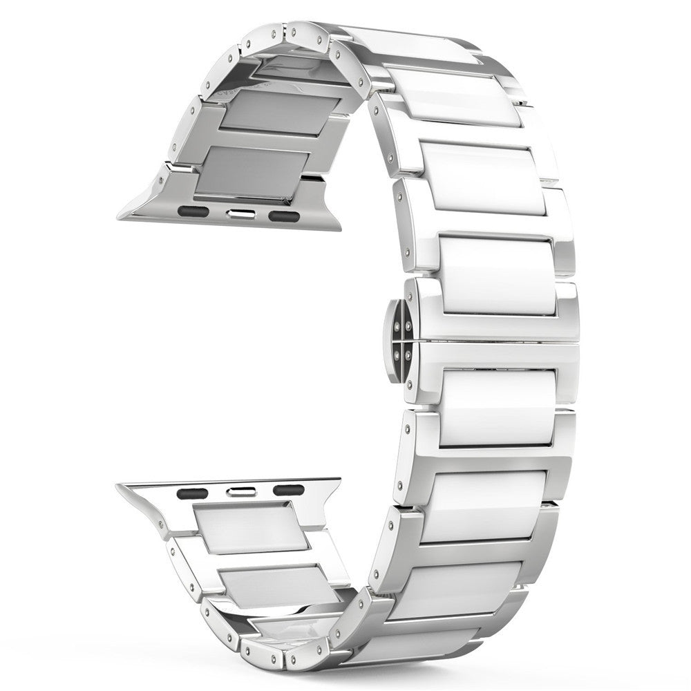 Universal Stainless Steel And Black Ceramics Apple Stainless Steel Strap