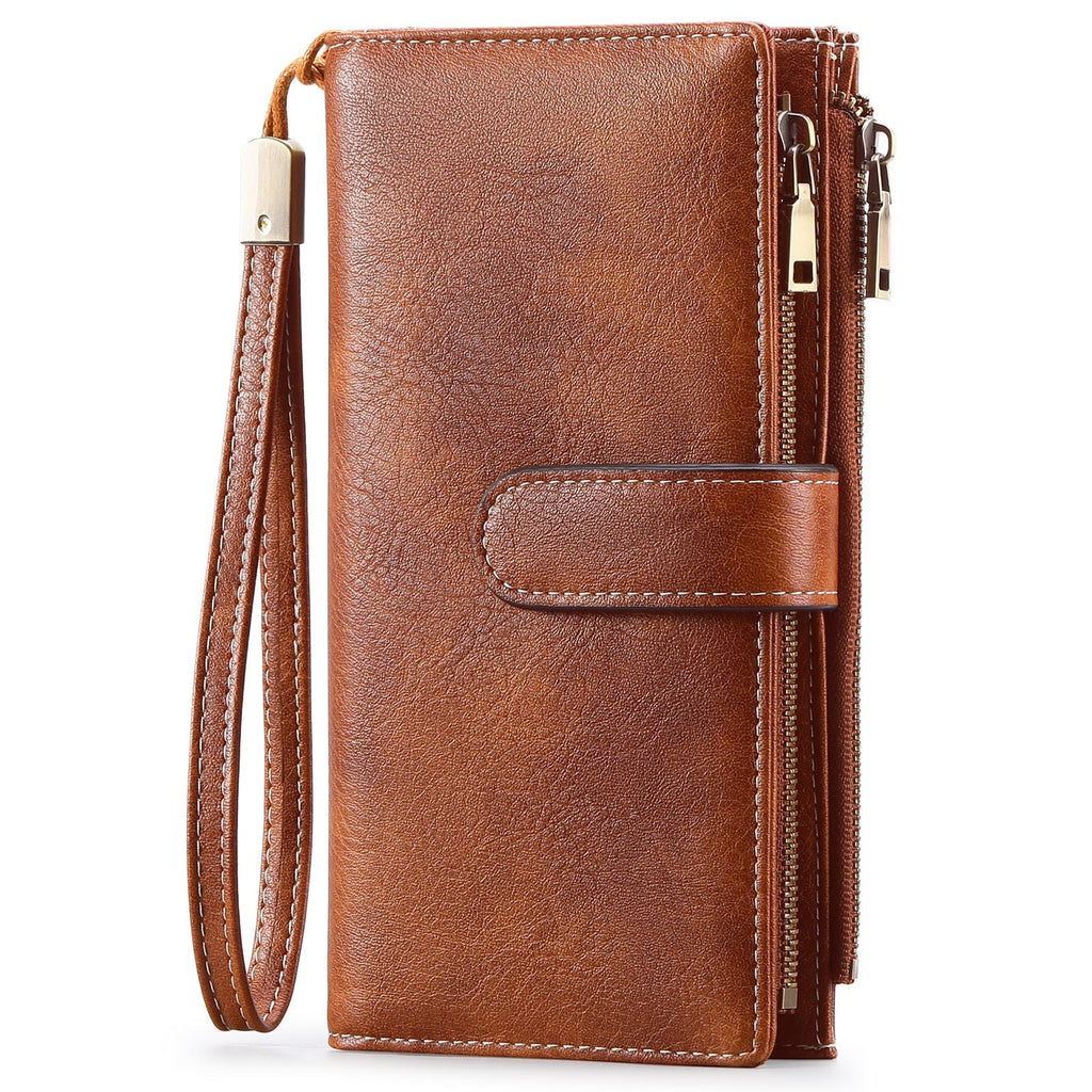 Womens Long Wallet Multi-functional Vintage Tri-fold Purse