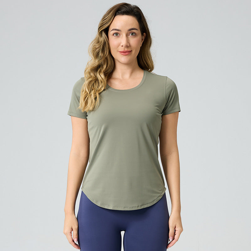 Womens Breathable Bare-Look Yoga Short-Sleeve Top