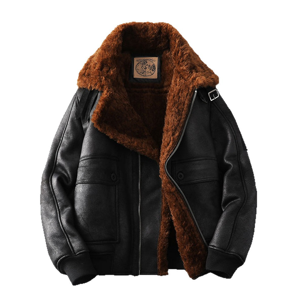 Mens Plus-Size Lapel Fleece-Lined Thickened Casual Jacket