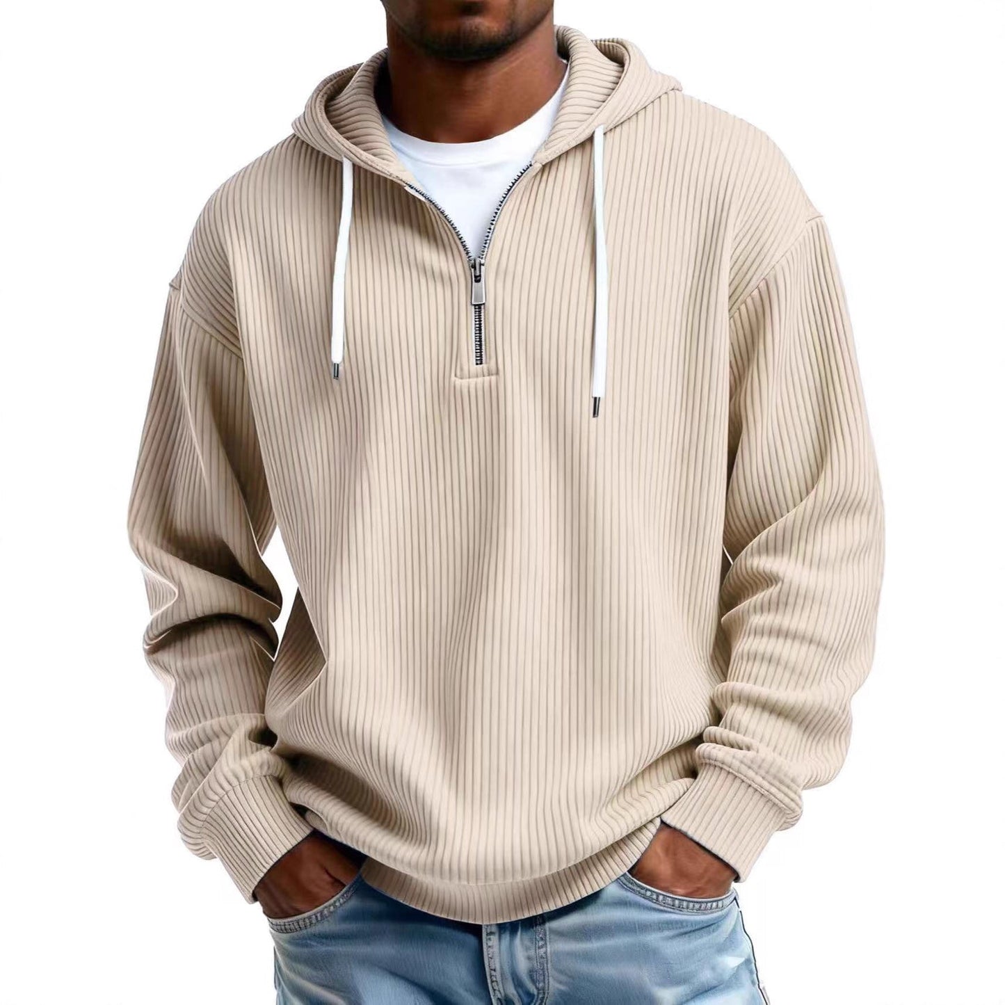 Mens Long-Sleeve Hooded Jacket Loose-Fit Casual Sweatshirt