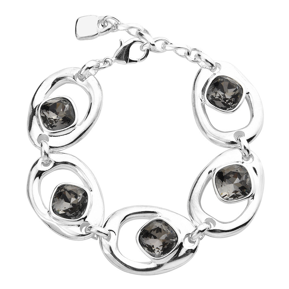 Hollow Geometric Black Crystal Jewelry Set For Women, Adjustable Bracelet Ring Earrings 3Pcs Matching Set, Minimal Cool Fashion Jewelry