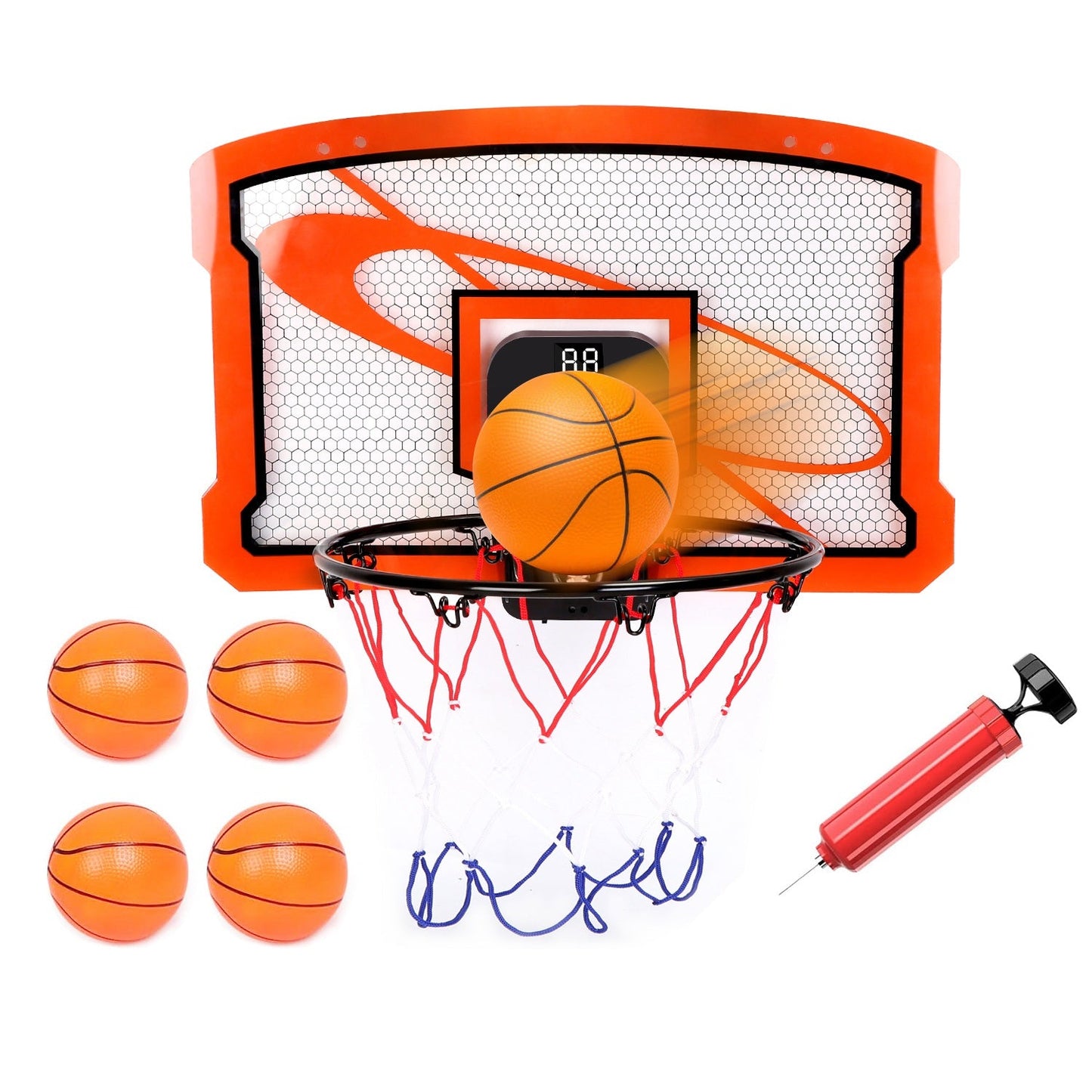 Indoor Mini Basketballkorb-Set über der Tür Basketballkorb mit 4 aufblasbaren Bällen, elektrischem Audio-Scorer, klappbarem Korb, Geschenk für Kinder und Erwachsene