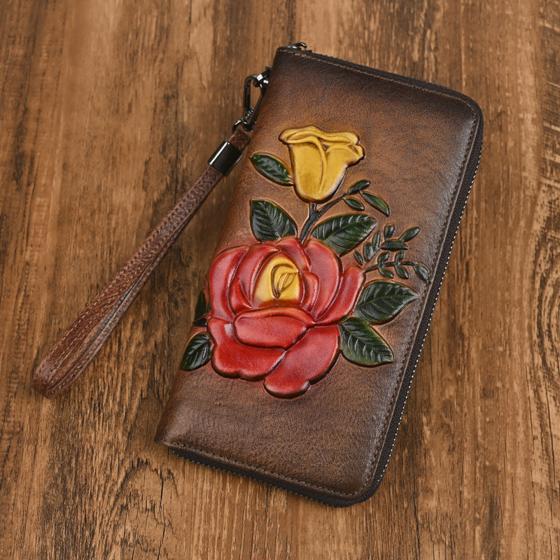 Embossed Vintage Vegetable-Tanned Leather New Womens Wallet