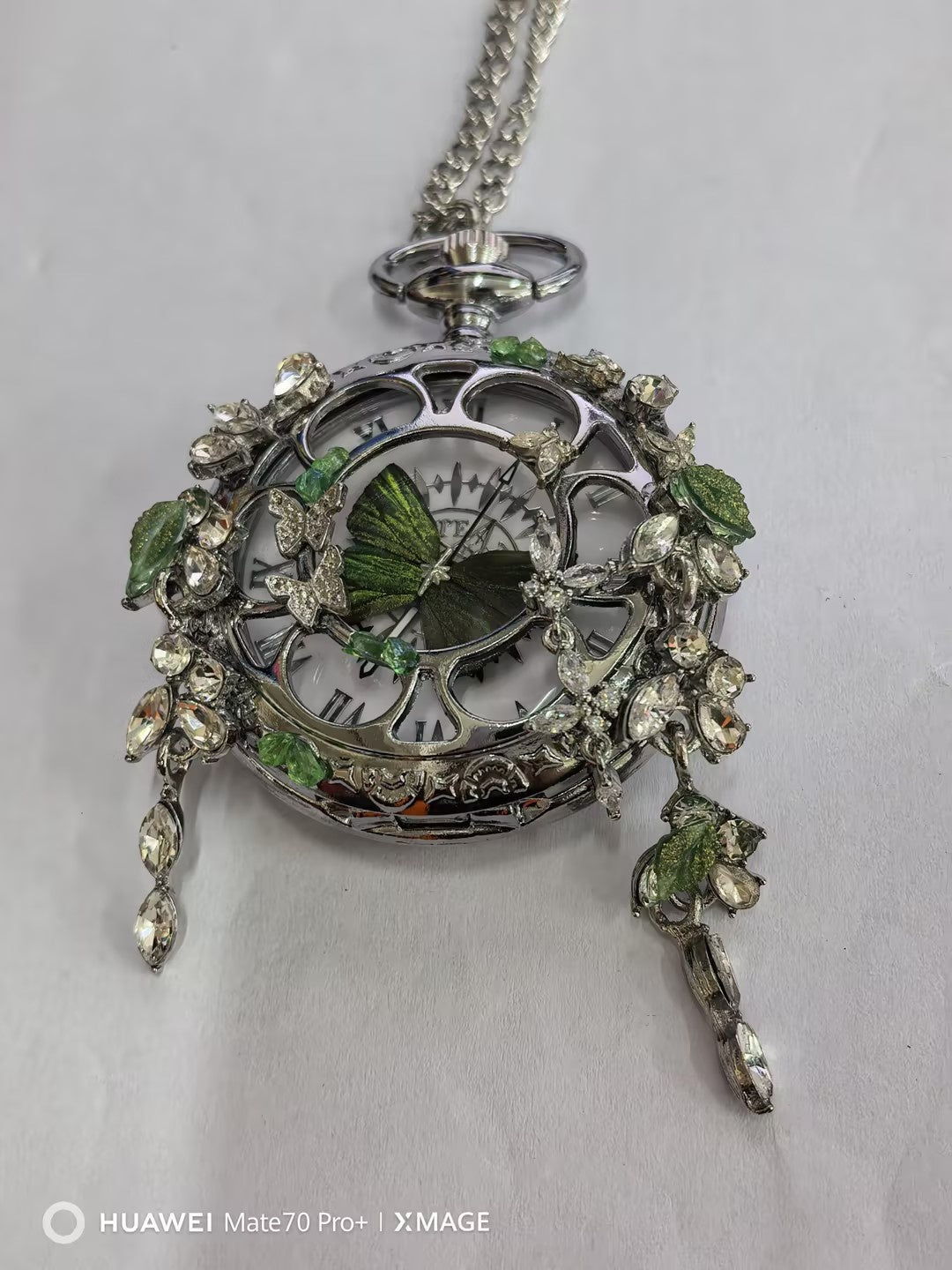 Couples Teal And Green Butterfly Animated Pocket Watch For Graduation Season