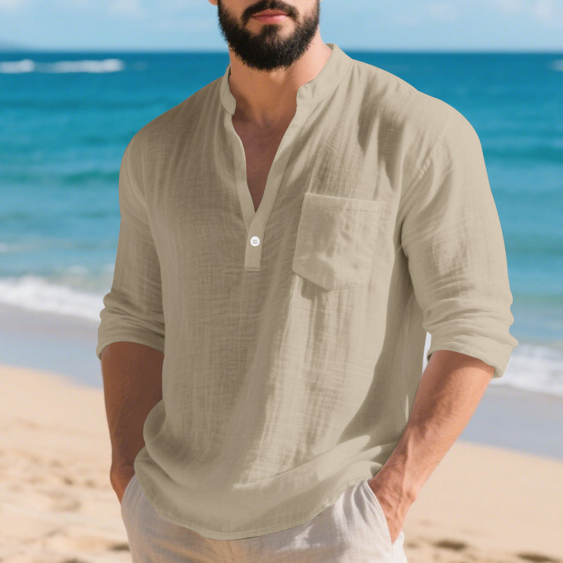 American Style Linen Long-sleeved Men's T-shirt