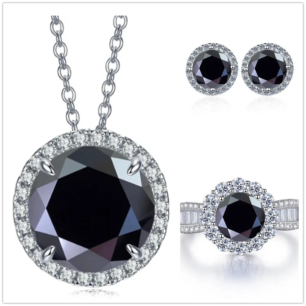 9ct Moissanite 925 Sterling Silver Ring Earrings Necklace Jewelry Set Gift