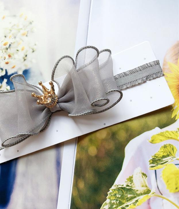 Luxury Modern Pearl Handmade Baby Girls Bowknot Crown Headband Lace Elastic Hair Band Bow For Girls Baby