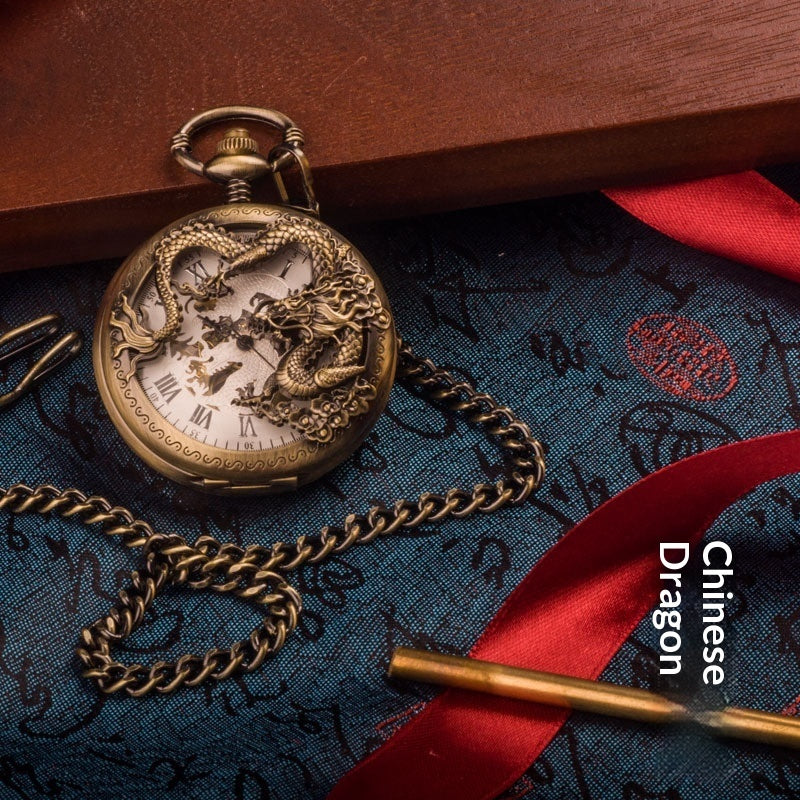 Chinese Dragon Coiled-dragon Mechanical Movement Pocket Watch