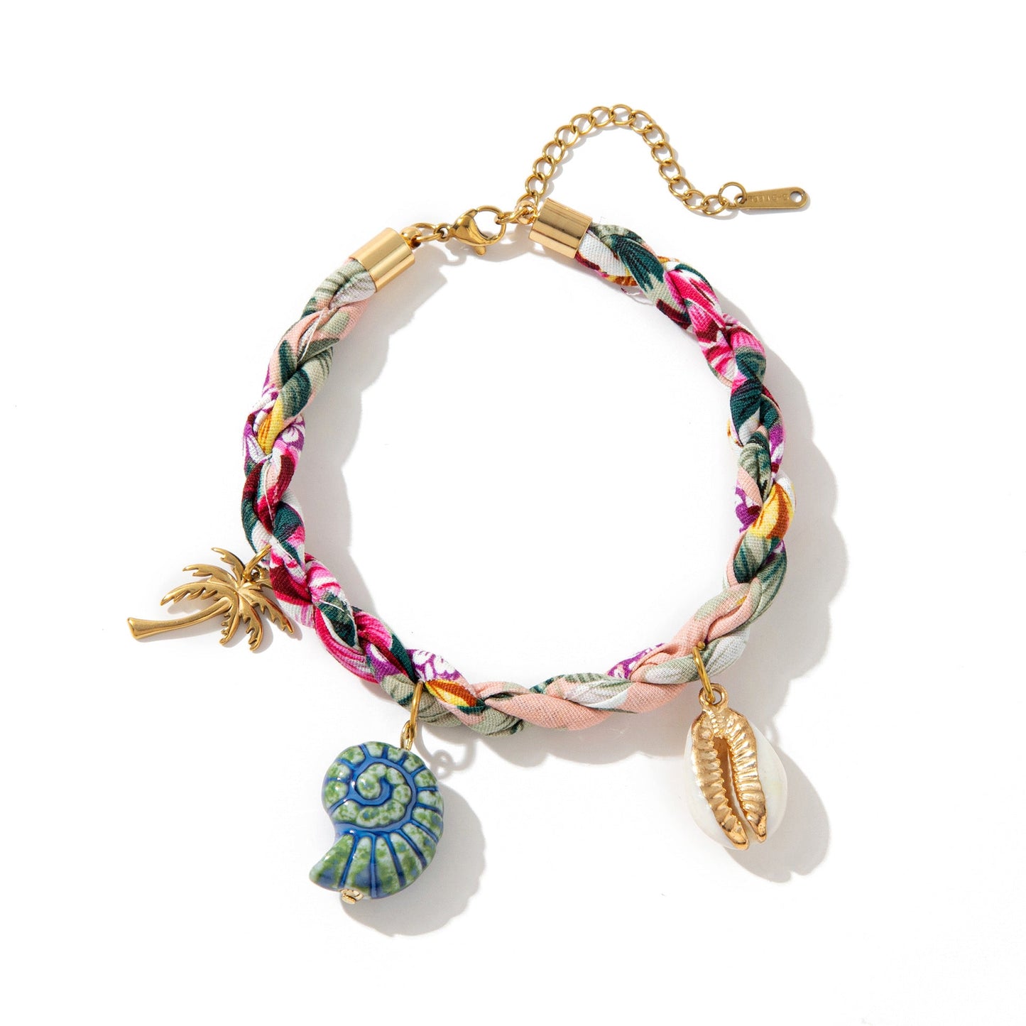 Colored Fabric Fan-shaped Seashell Electroplated 18k Gold Necklace And Bracelet