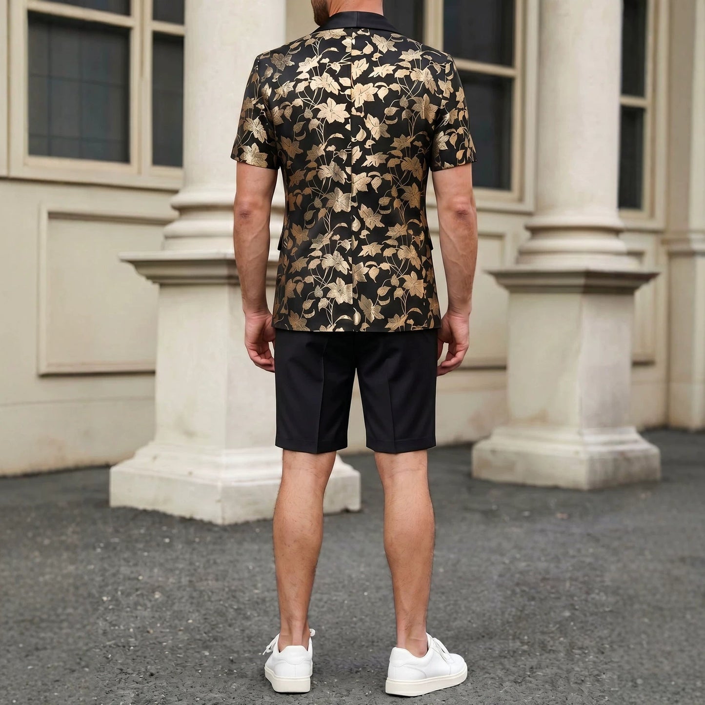 Mens Fashion Gold-embossed Pattern Suit Set