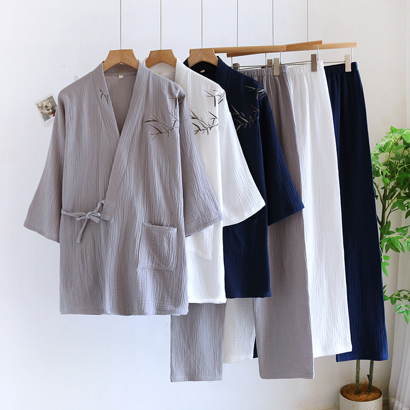 Double-layered Crepe Chinese-style Bamboo-patterned Hanfu Thin Summer Pajamas