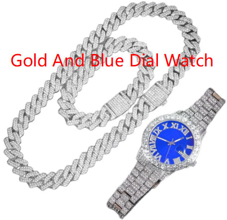 Hip-Hop EuropeanAmerican Cross-Border 14mm Cuban-Link Watch Set