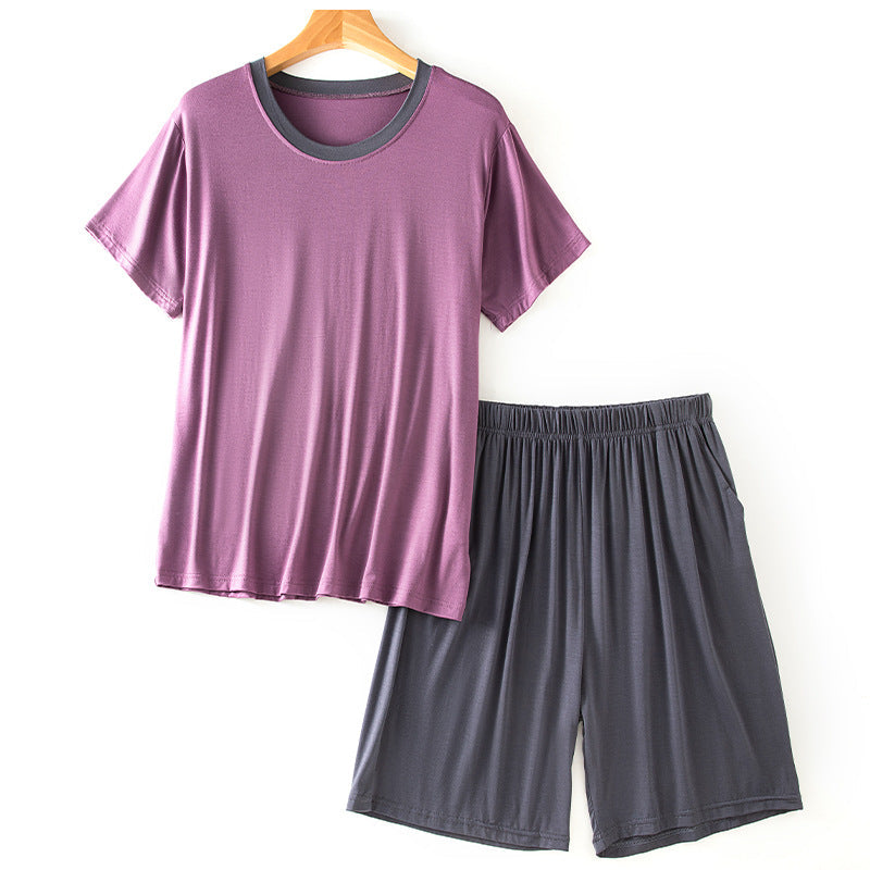 Modal Men's Round Neck Short Sleeve Suit Summer Casual