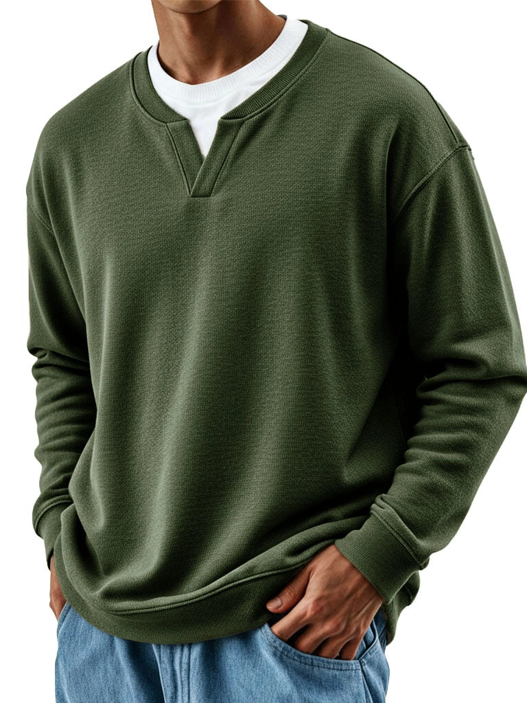 Mens Patchwork Mock Two-Piece Crew-Neck Long-Sleeve Top