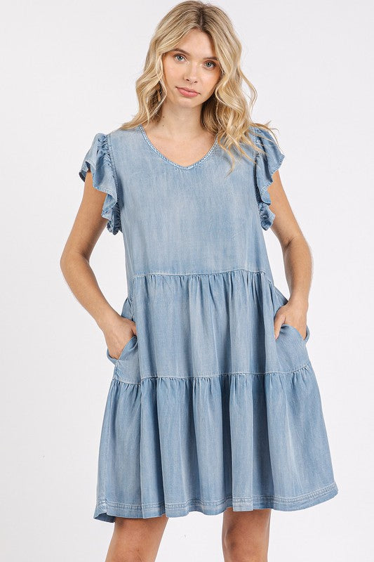 New Summer V-Neck Ruffled Cap Sleeve Mini Dress For Women – Fluttering, Trendy, Feminine, Elegant & Playful Style