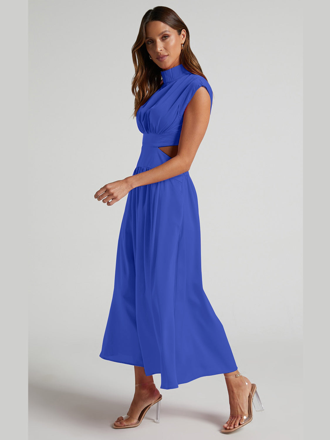 Modern Cutout Mock Neck Sleeveless Ruched Dress Elegant Dress For Women