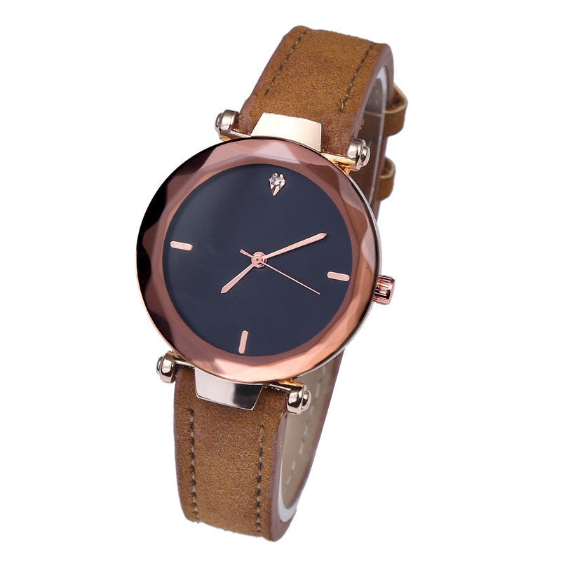 Fashionable Couples Waterdrop-Cut Diamond Frosted Leather Strap Quartz Rhombus Watch For Women