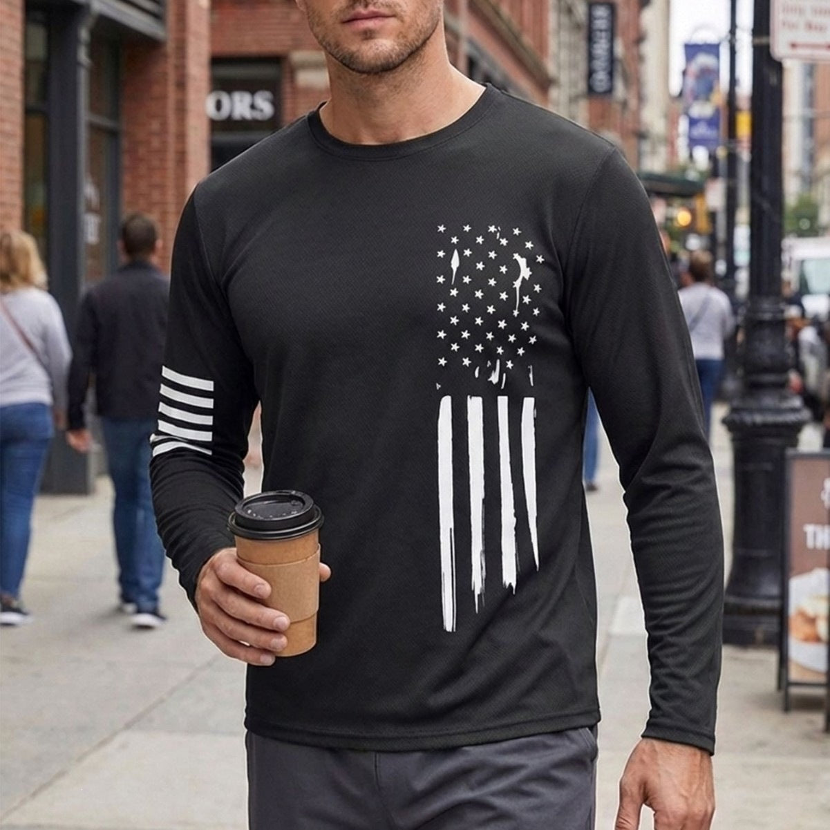 Mens Outdoor Casual Sporty Crew-neck Long-sleeve