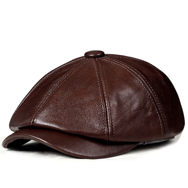 Mens Vintage Beret Leather Octagonal Cap