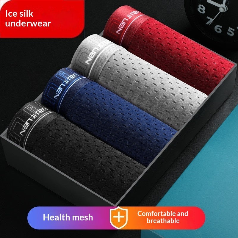 Ice Silk Mesh Summer Youth Sports Comfortable Breathable Boxer Briefs For Men