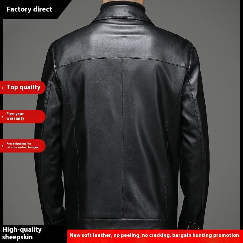 Thin Fleece-lined Soft Leather Jacket For Dad