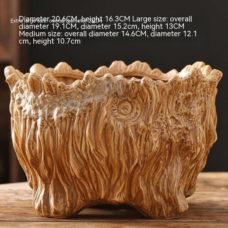 Large Ceramic Flower Pot with Tree Root Design
