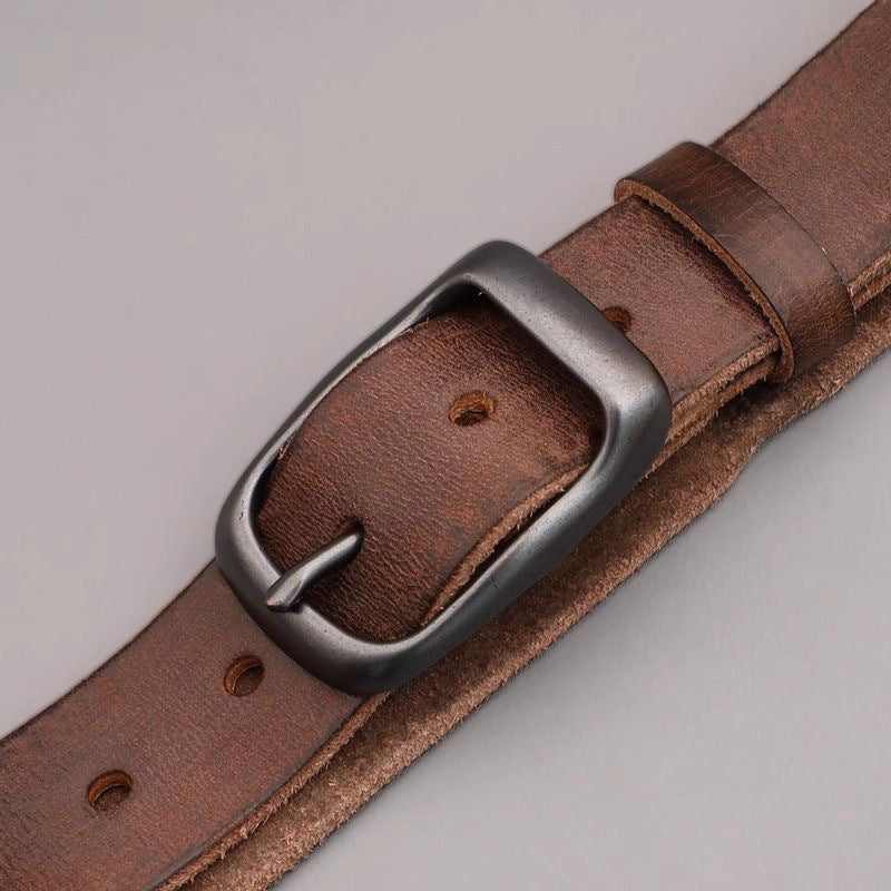 Mens Full-grain Leather Belt With A Pin Buckle