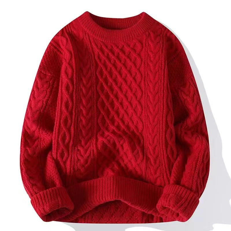Round-neck High-neck Fleece-lined Solid-color Sweater
