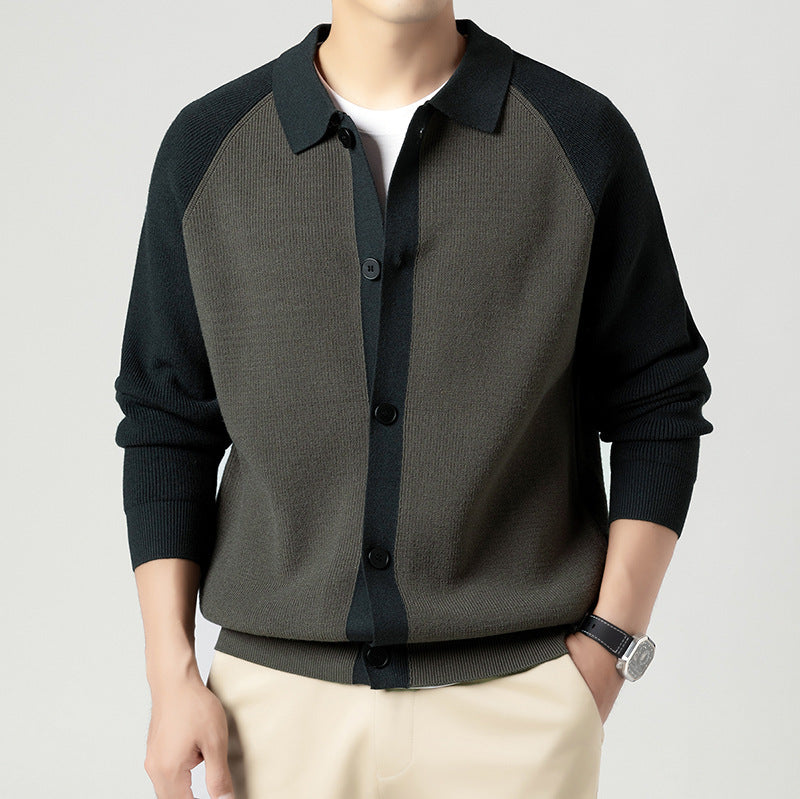 Mens Fallwinter Polo-neck Knitted Cardigan Sweater