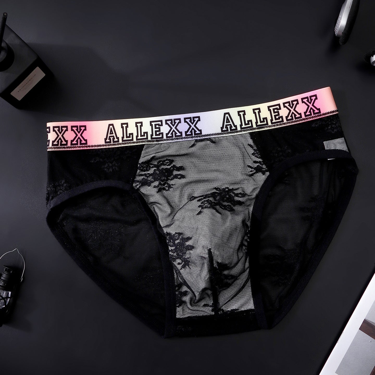 Color-Block Vibrant-Alphabet Mens Ultra-Thin Underwear